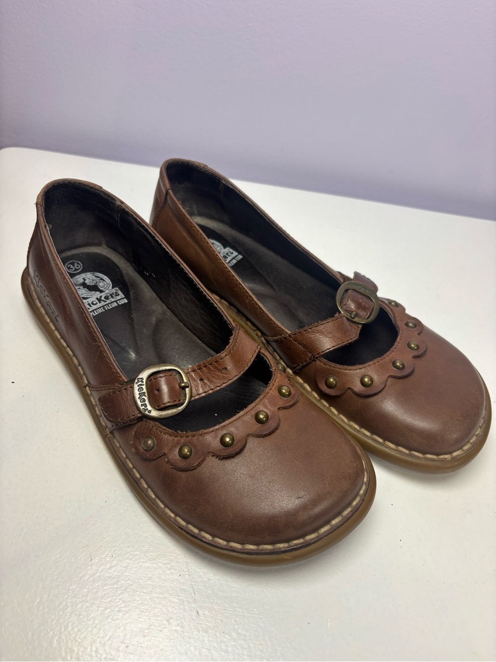 Kickers Vintage Y2K Brown Leather Cottagecore Mary Jane Shoes with Buckle 36 - Picture 3 of 6
